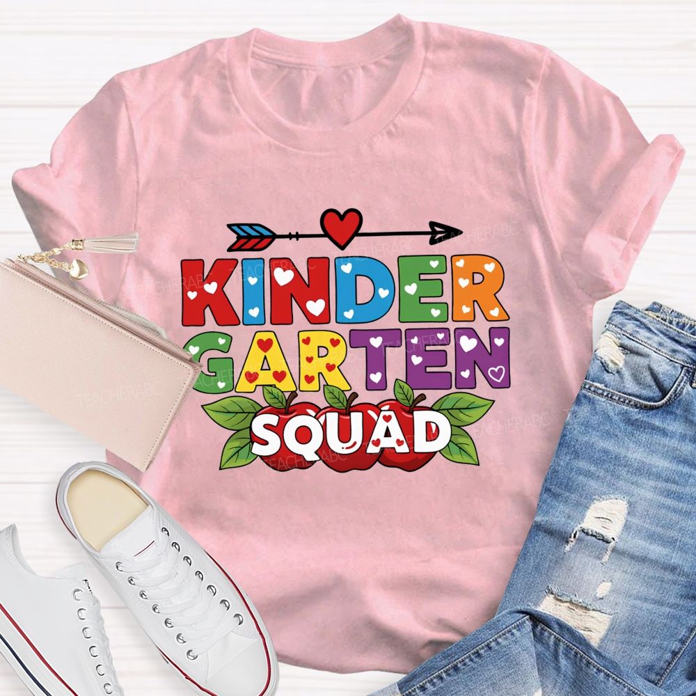 Personalized Grade Kindergarten Squad Ready Set Learn Teacher T-shirt