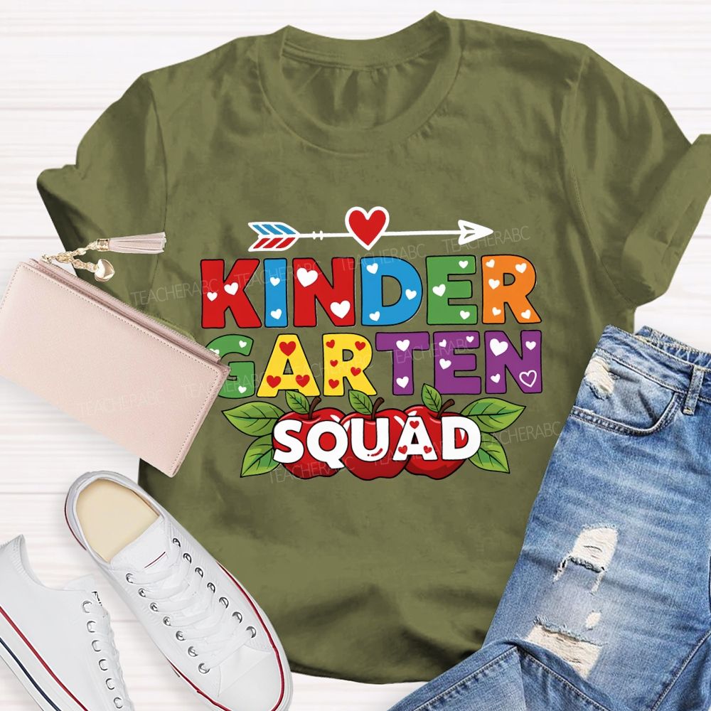 Personalized Grade Kindergarten Squad Ready Set Learn Teacher T-shirt
