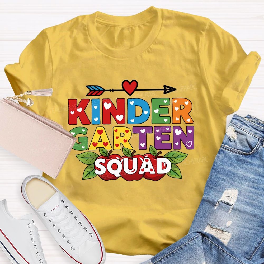 Personalized Grade Kindergarten Squad Ready Set Learn Teacher T-shirt