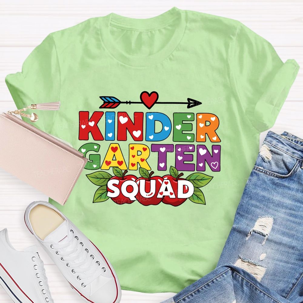 Personalized Grade Kindergarten Squad Ready Set Learn Teacher T-shirt