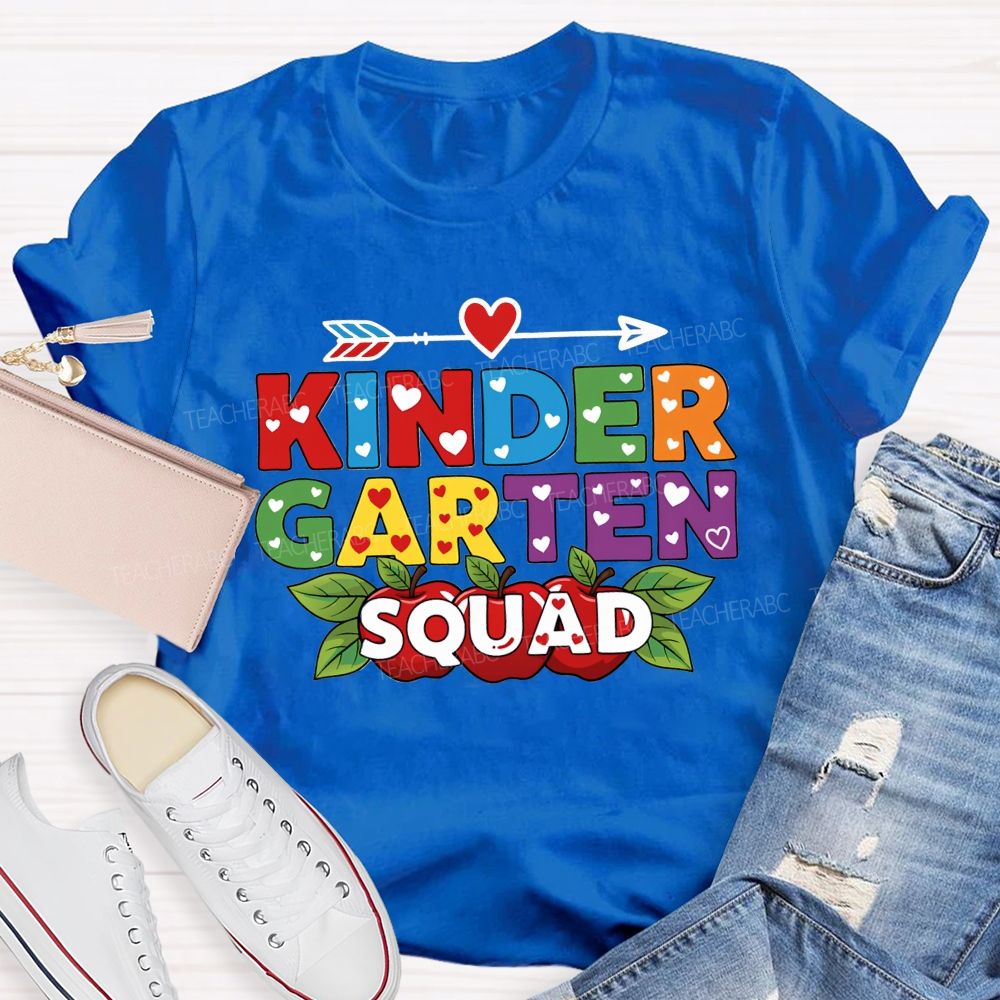 Personalized Grade Kindergarten Squad Ready Set Learn Teacher T-shirt