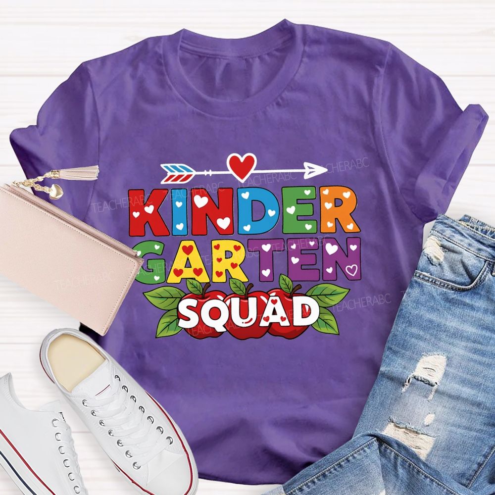 Personalized Grade Kindergarten Squad Ready Set Learn Teacher T-shirt