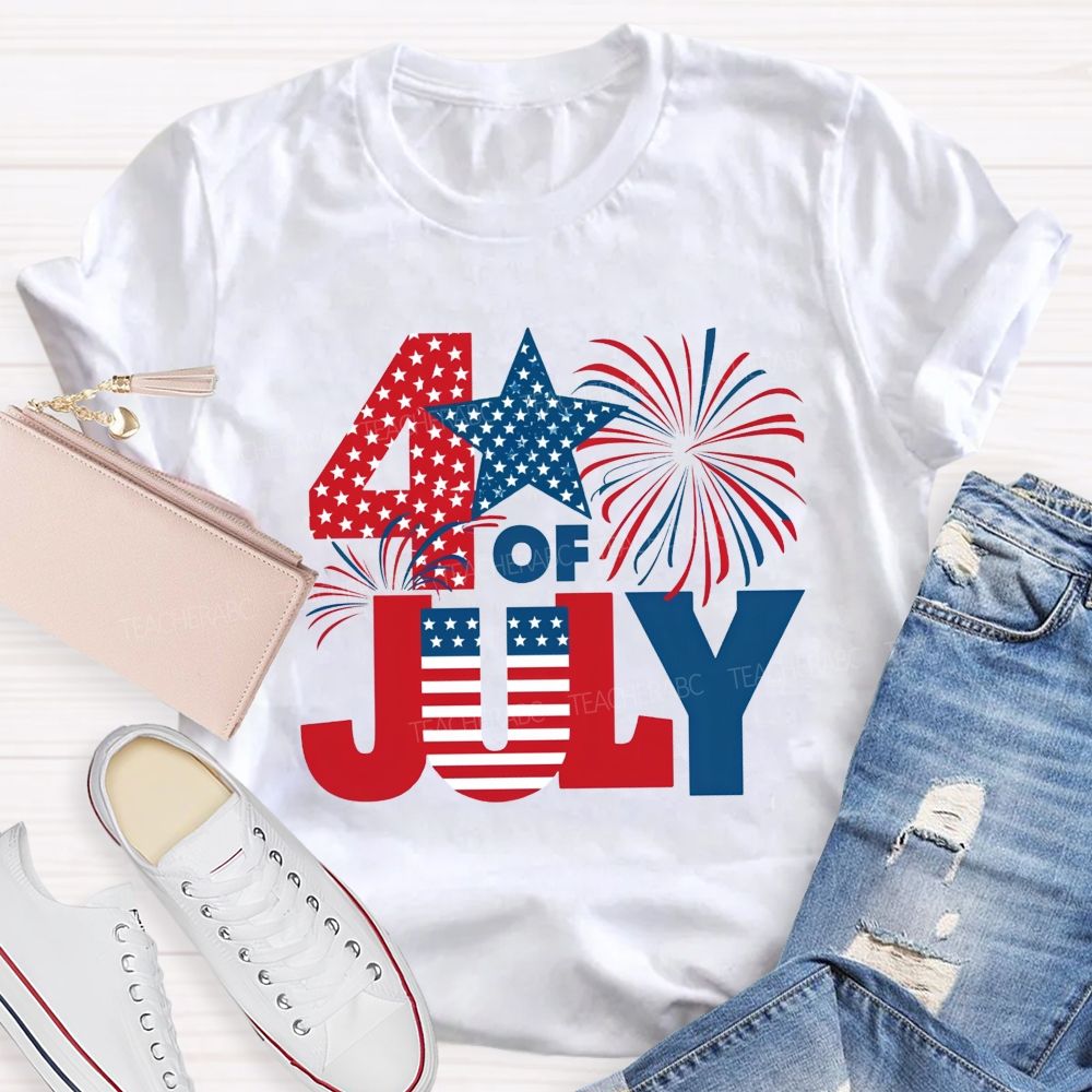 4th Of July American Flag Fireworks Patriotic Teacher T-shirt