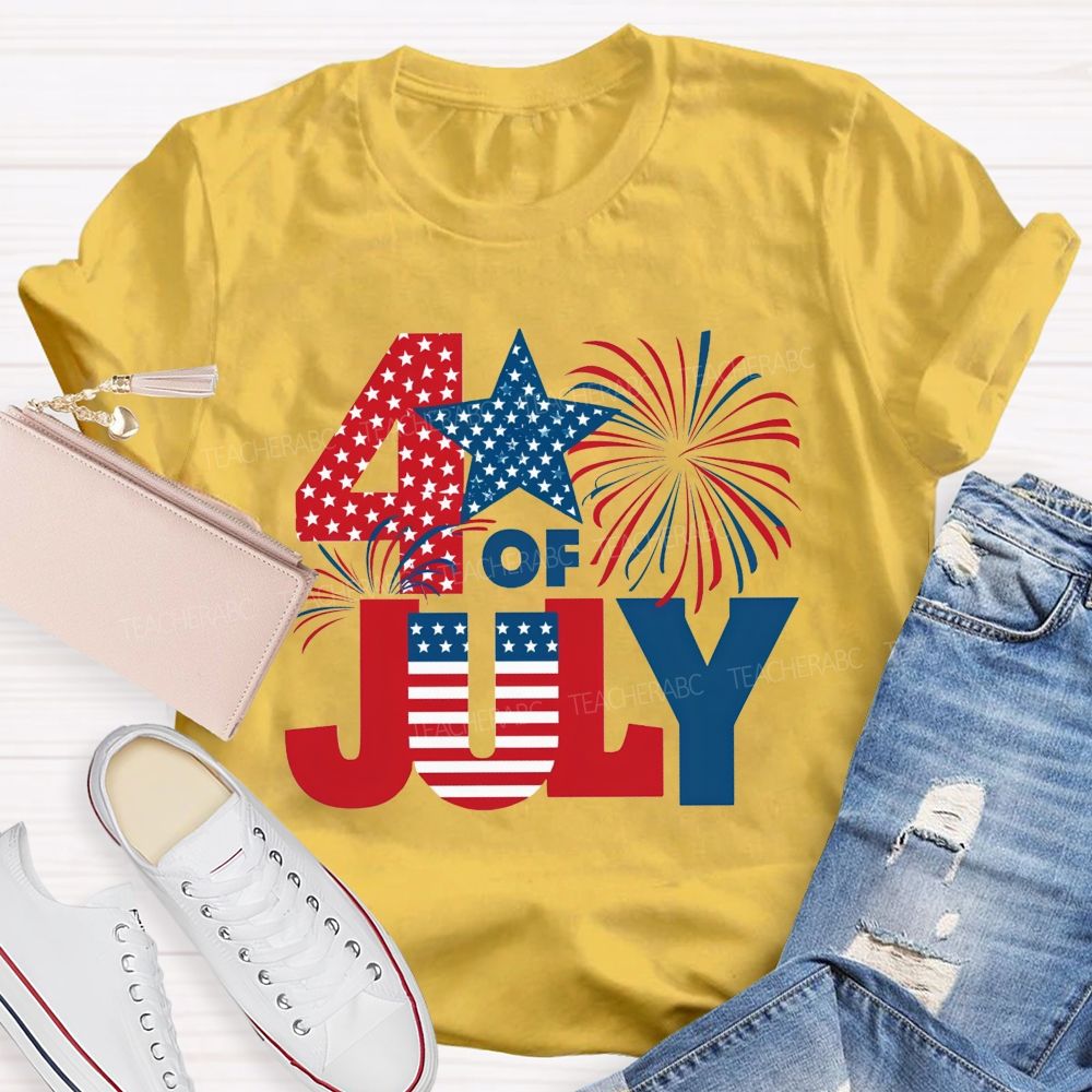 4th Of July American Flag Fireworks Patriotic Teacher T-shirt