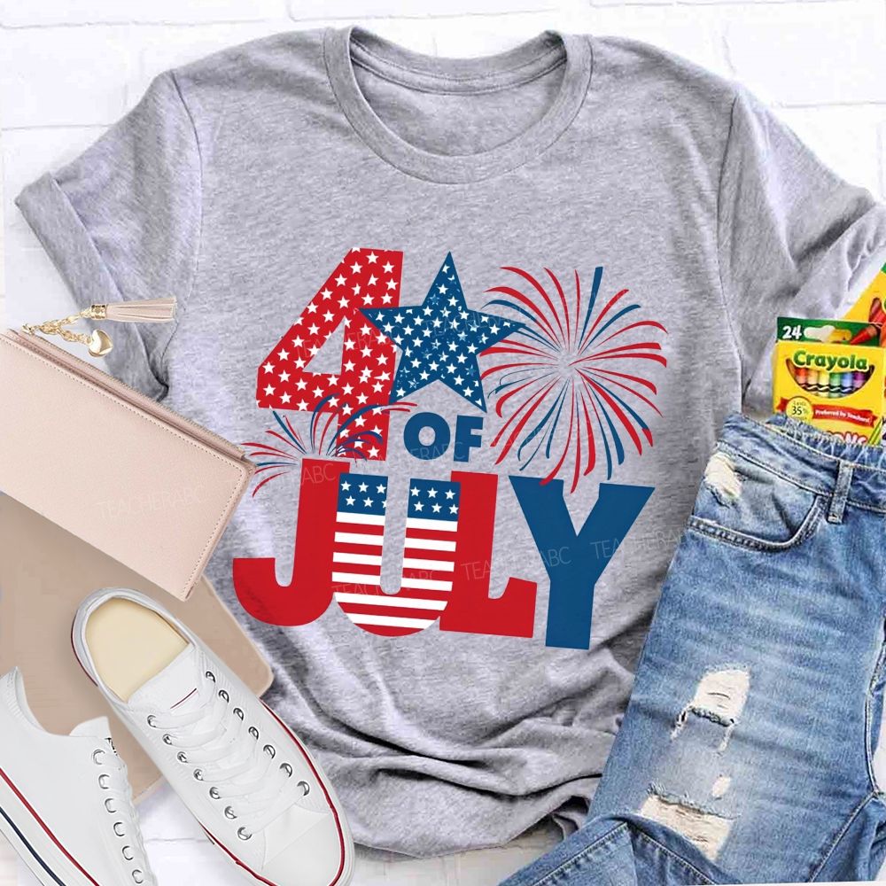 4th Of July American Flag Fireworks Patriotic Teacher T-shirt