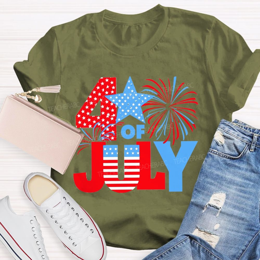 4th Of July American Flag Fireworks Patriotic Teacher T-shirt