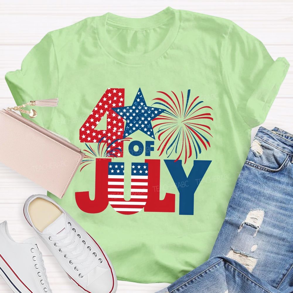 4th Of July American Flag Fireworks Patriotic Teacher T-shirt
