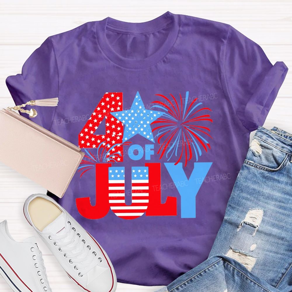 4th Of July American Flag Fireworks Patriotic Teacher T-shirt