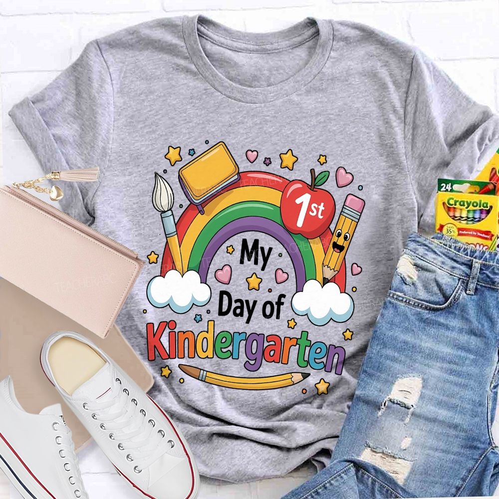 Personalized Grade My First Day Of Kindergarten Rainbow Teacher T-shirt