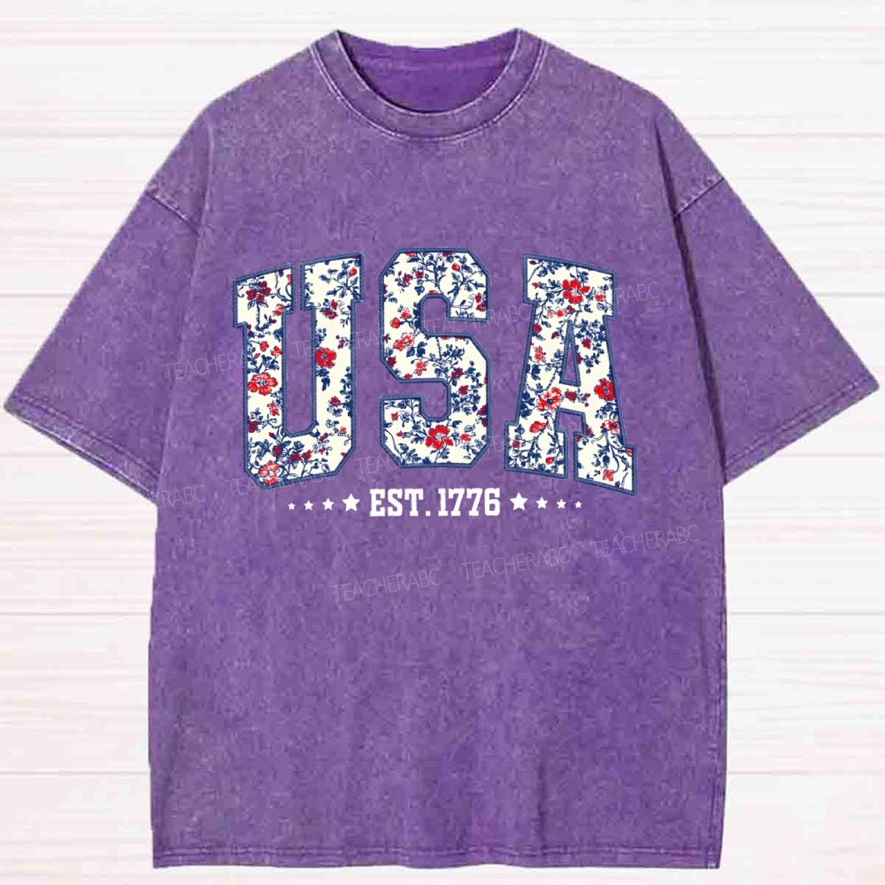 Floral USA 1776 Washed T-shirt