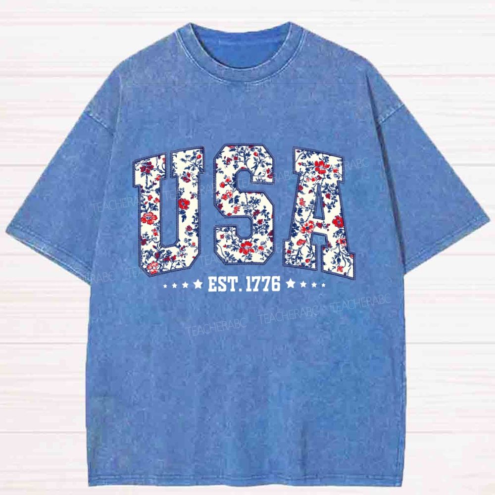 Floral USA 1776 Washed T-shirt