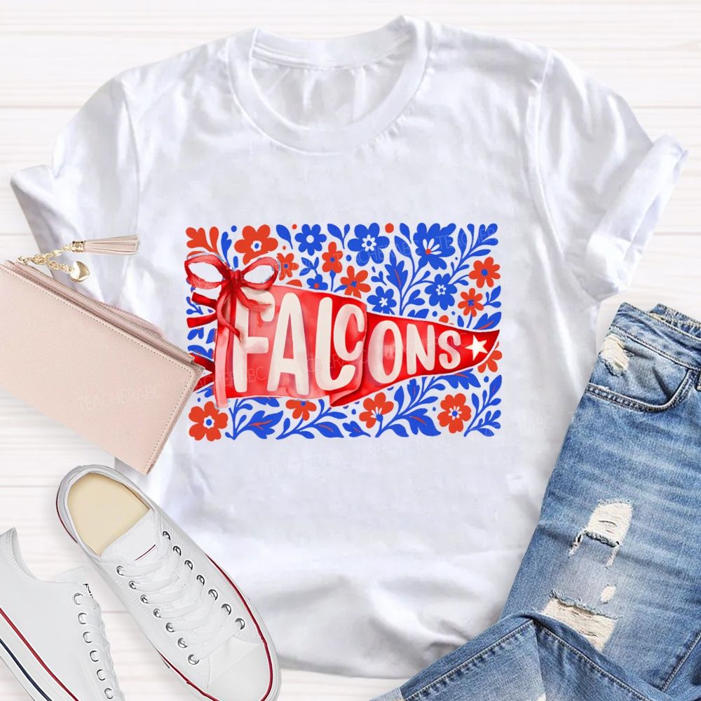 Personalized Mascot Floral Game Day Teacher T-shirt