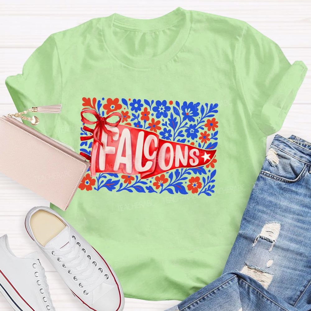 Personalized Mascot Floral Game Day Teacher T-shirt