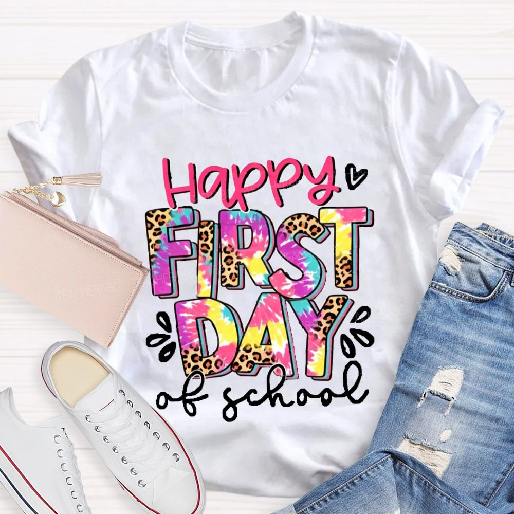 Happy First Day Of School Pink Leopard Teacher T-Shirt