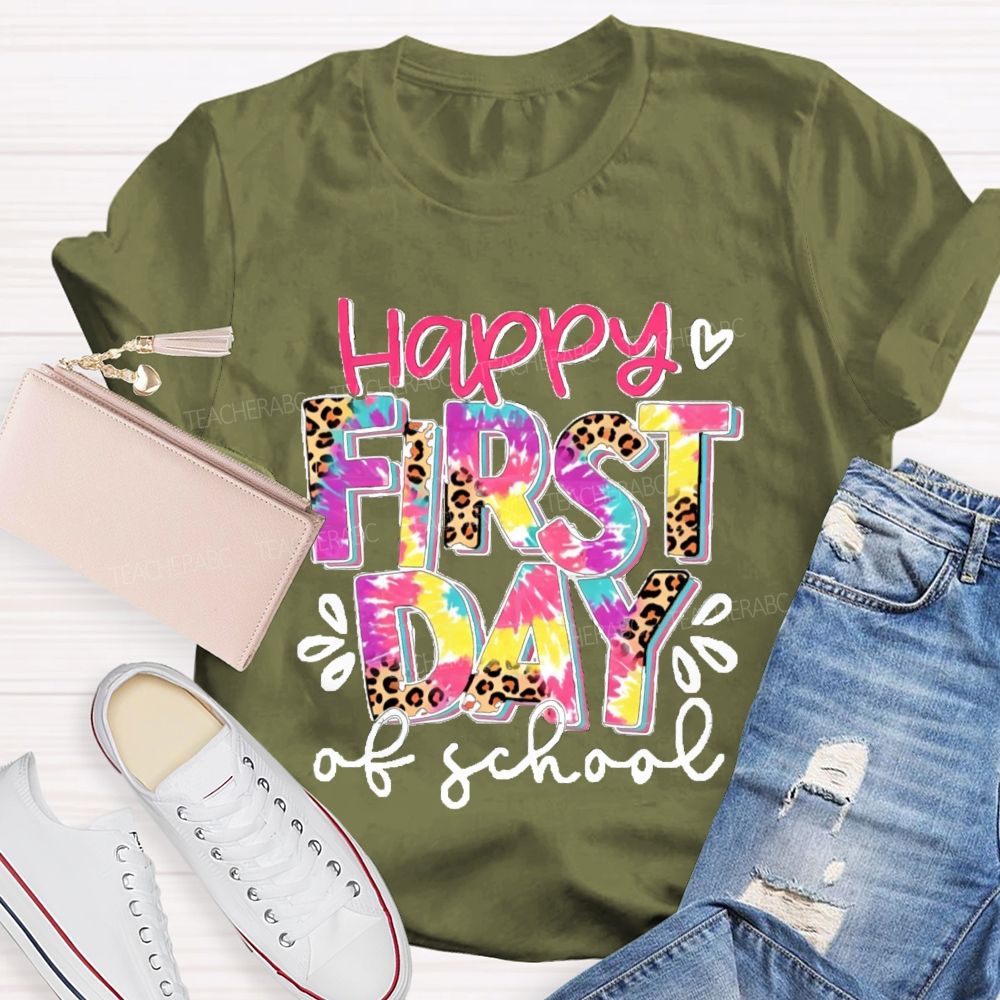 Happy First Day Of School Pink Leopard Teacher T-Shirt