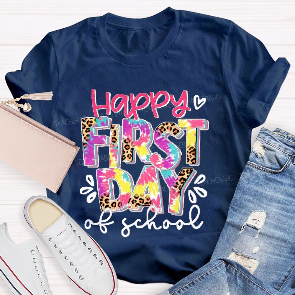 Happy First Day Of School Pink Leopard Teacher T-Shirt