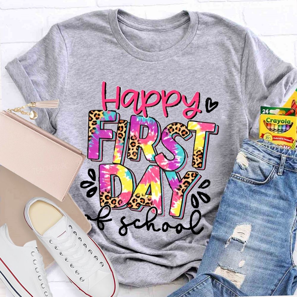 Happy First Day Of School Pink Leopard Teacher T-Shirt