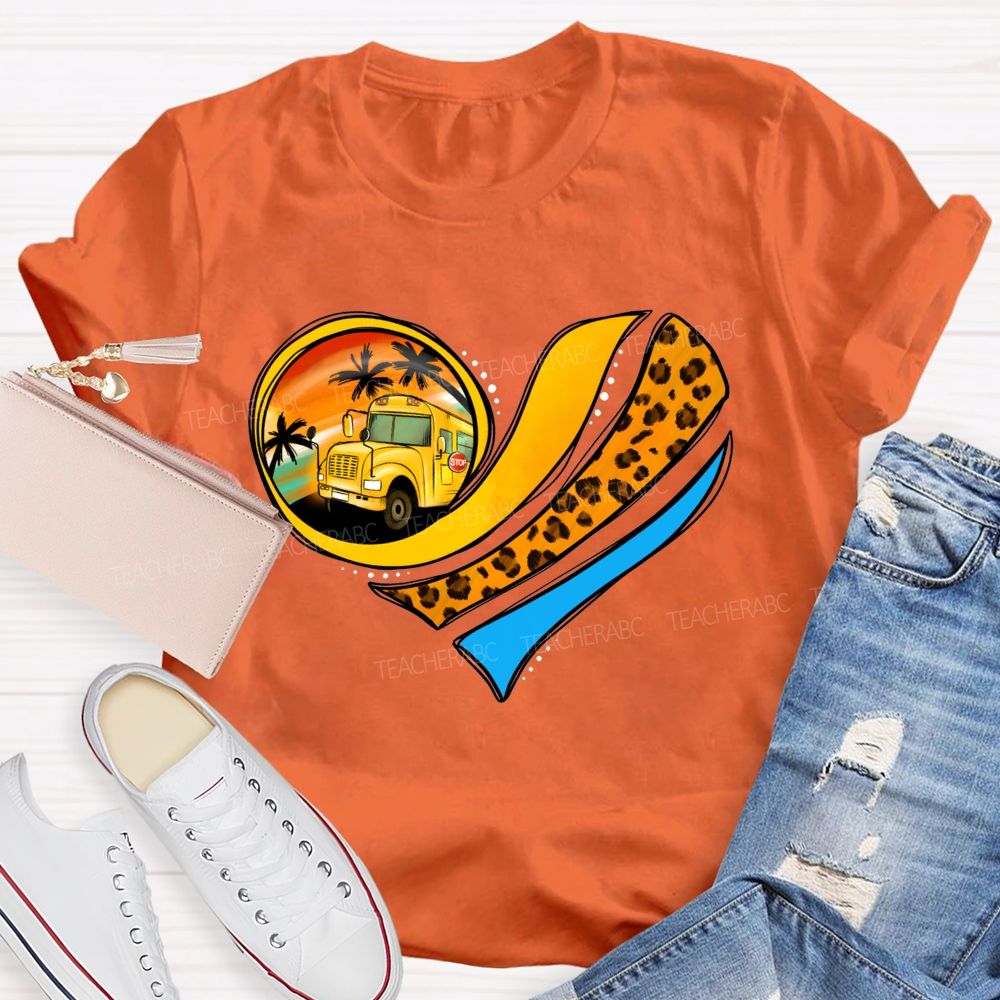 Love My School Bus Driver Leopard Heart Bus T-shirt