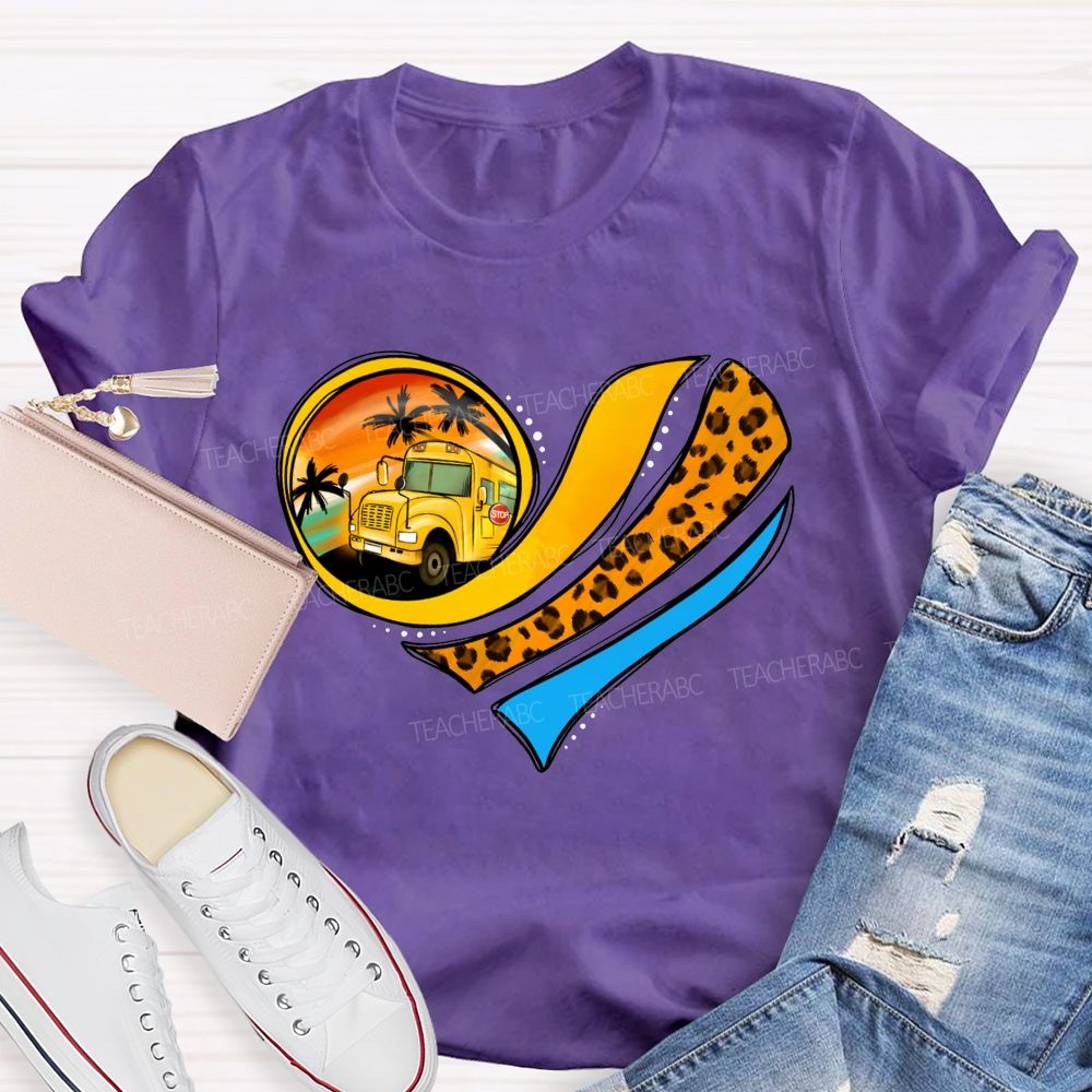Love My School Bus Driver Leopard Heart Bus T-shirt