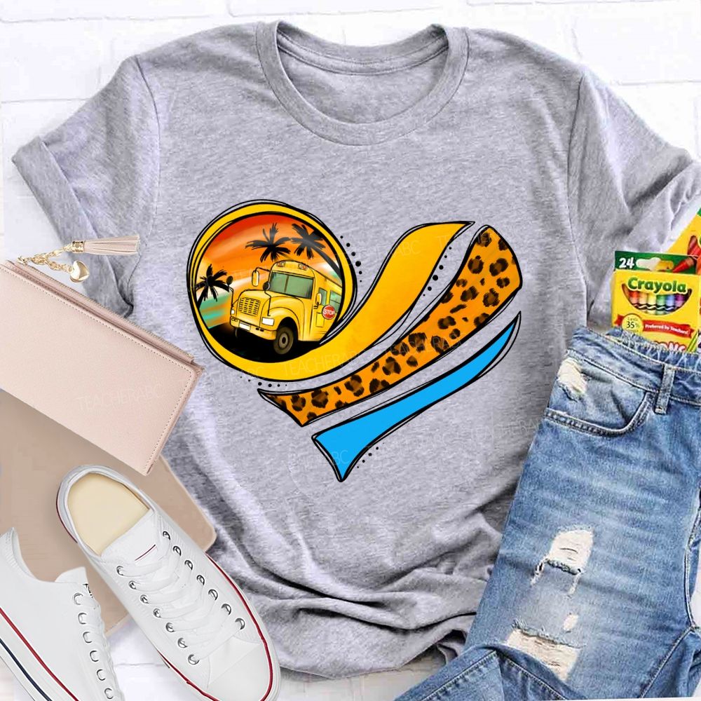 Love My School Bus Driver Leopard Heart Bus T-shirt