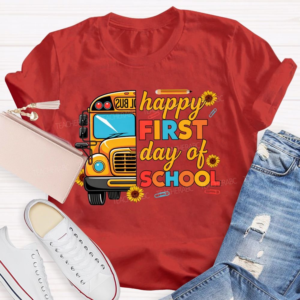 Happy First Day Of School And School Bus Vibes T-shirt