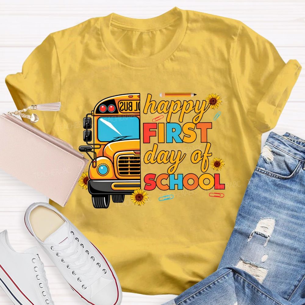 Happy First Day Of School And School Bus Vibes T-shirt