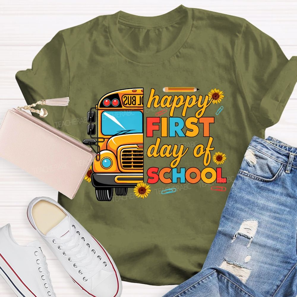 Happy First Day Of School And School Bus Vibes T-shirt