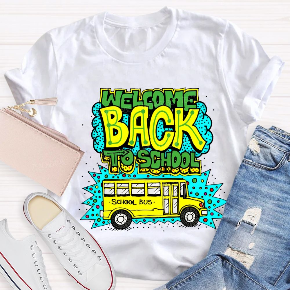 Welcome Back To School School Bus Pattern Teacher T-shirt
