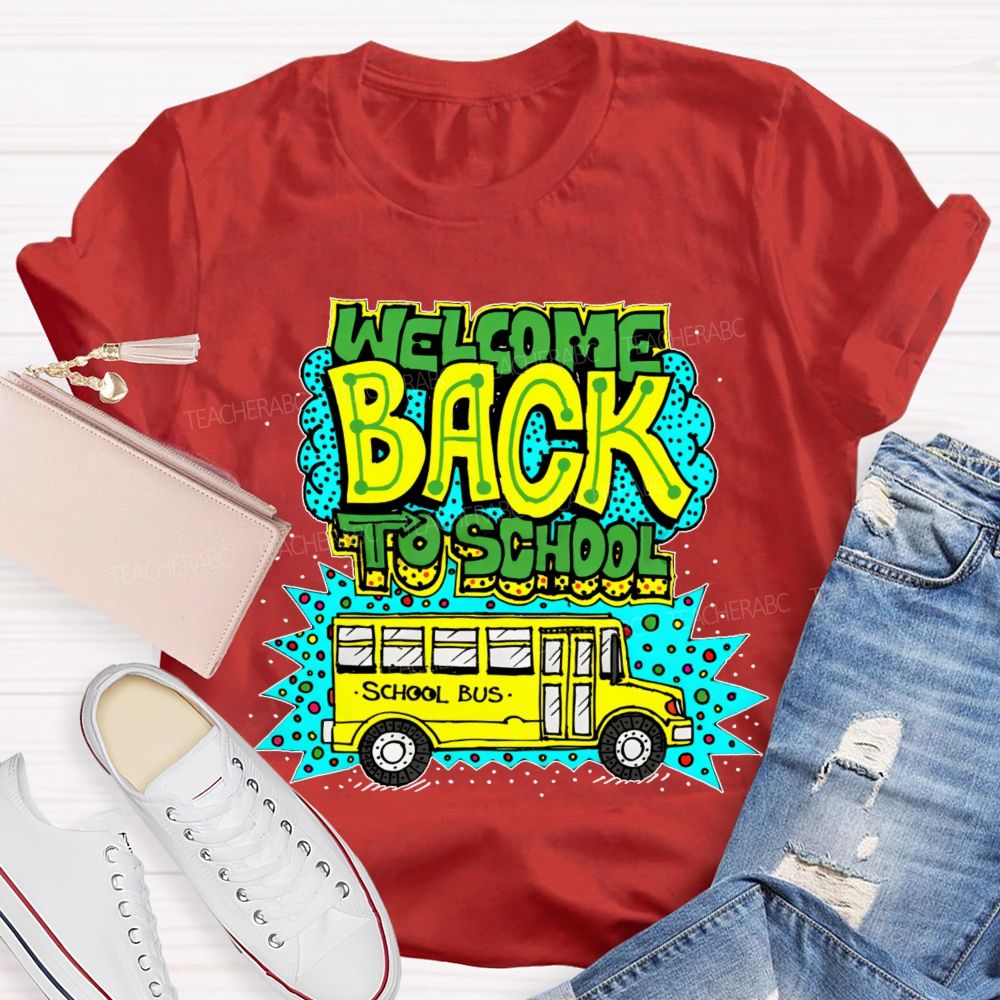Welcome Back To School School Bus Pattern Teacher T-shirt
