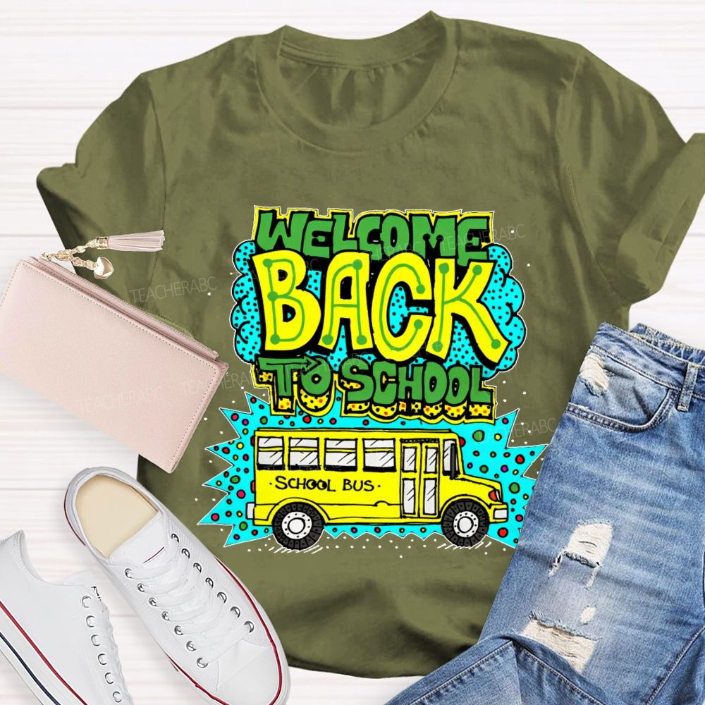 Welcome Back To School School Bus Pattern Teacher T-shirt