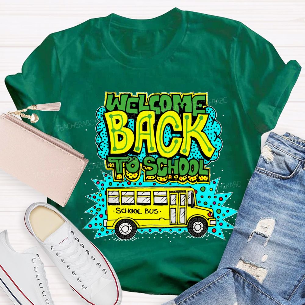 Welcome Back To School School Bus Pattern Teacher T-shirt