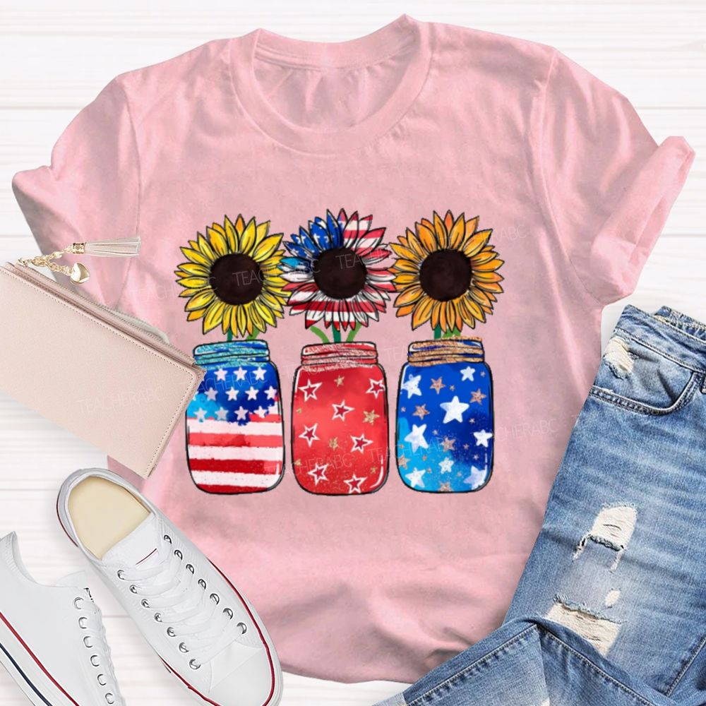 Independence Day Sunflower Graphics Teacher T-shirt
