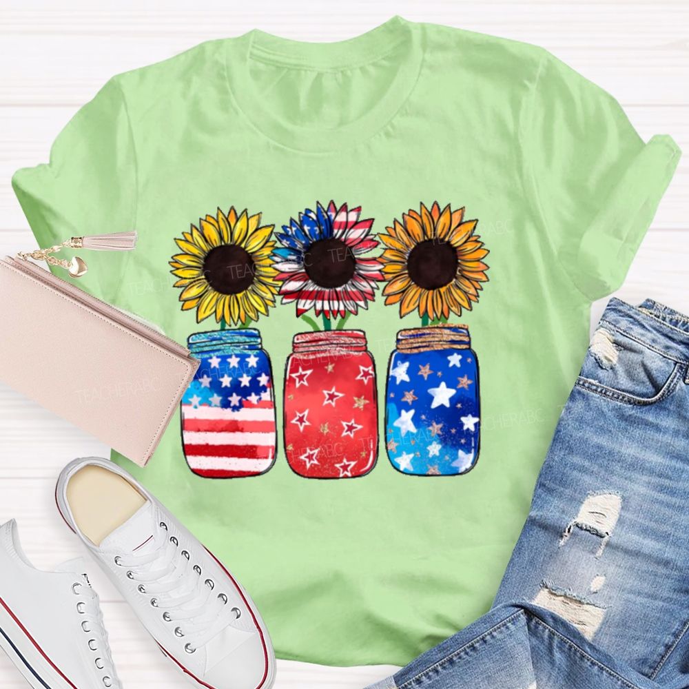Independence Day Sunflower Graphics Teacher T-shirt