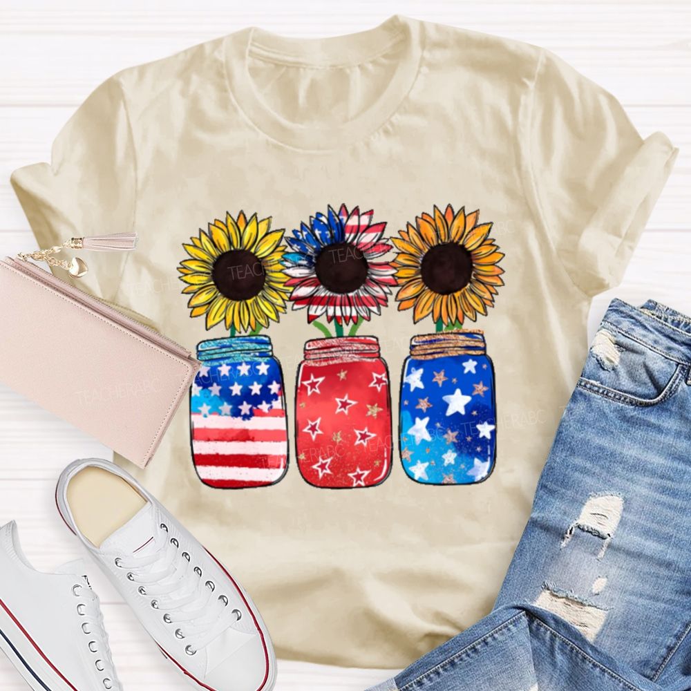 Independence Day Sunflower Graphics Teacher T-shirt