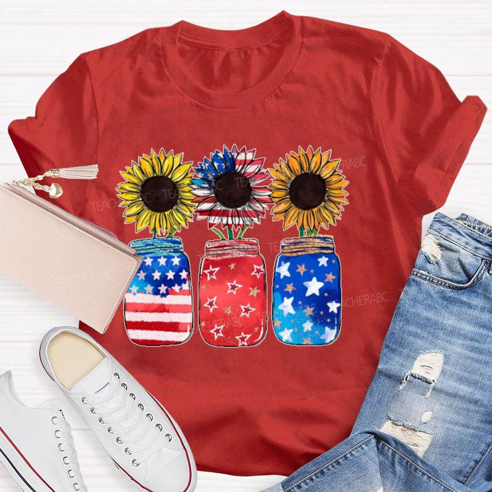 Independence Day Sunflower Graphics Teacher T-shirt