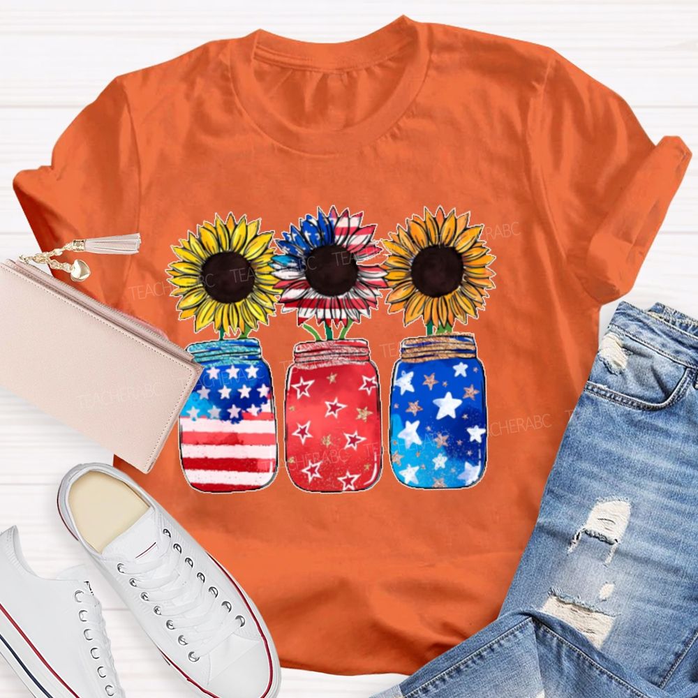 Independence Day Sunflower Graphics Teacher T-shirt