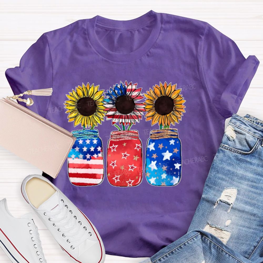 Independence Day Sunflower Graphics Teacher T-shirt