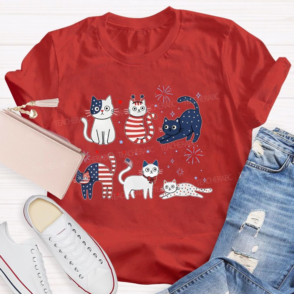 Independence Day Cat Graphic Teacher T-shirt
