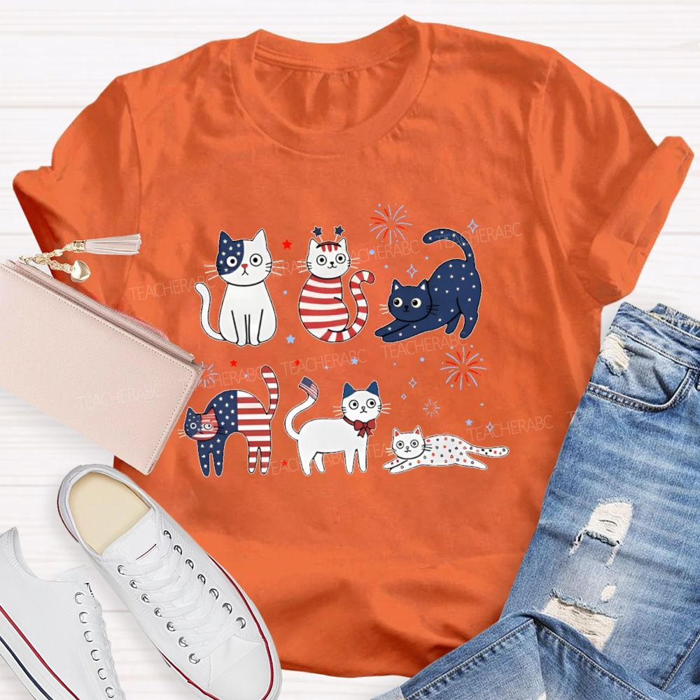 Independence Day Cat Graphic Teacher T-shirt