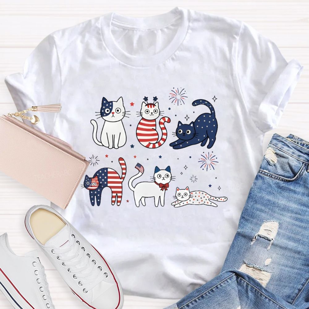 Independence Day Cat Graphic Teacher T-shirt