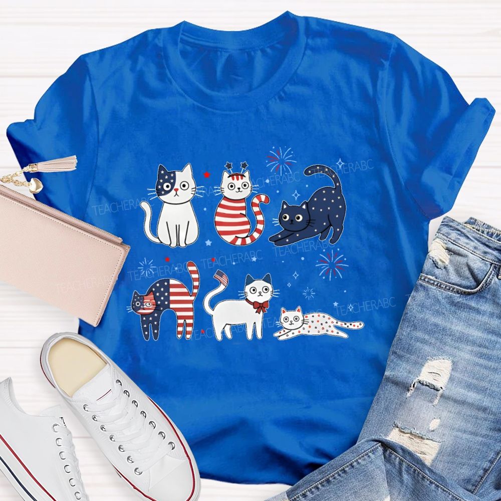 Independence Day Cat Graphic Teacher T-shirt