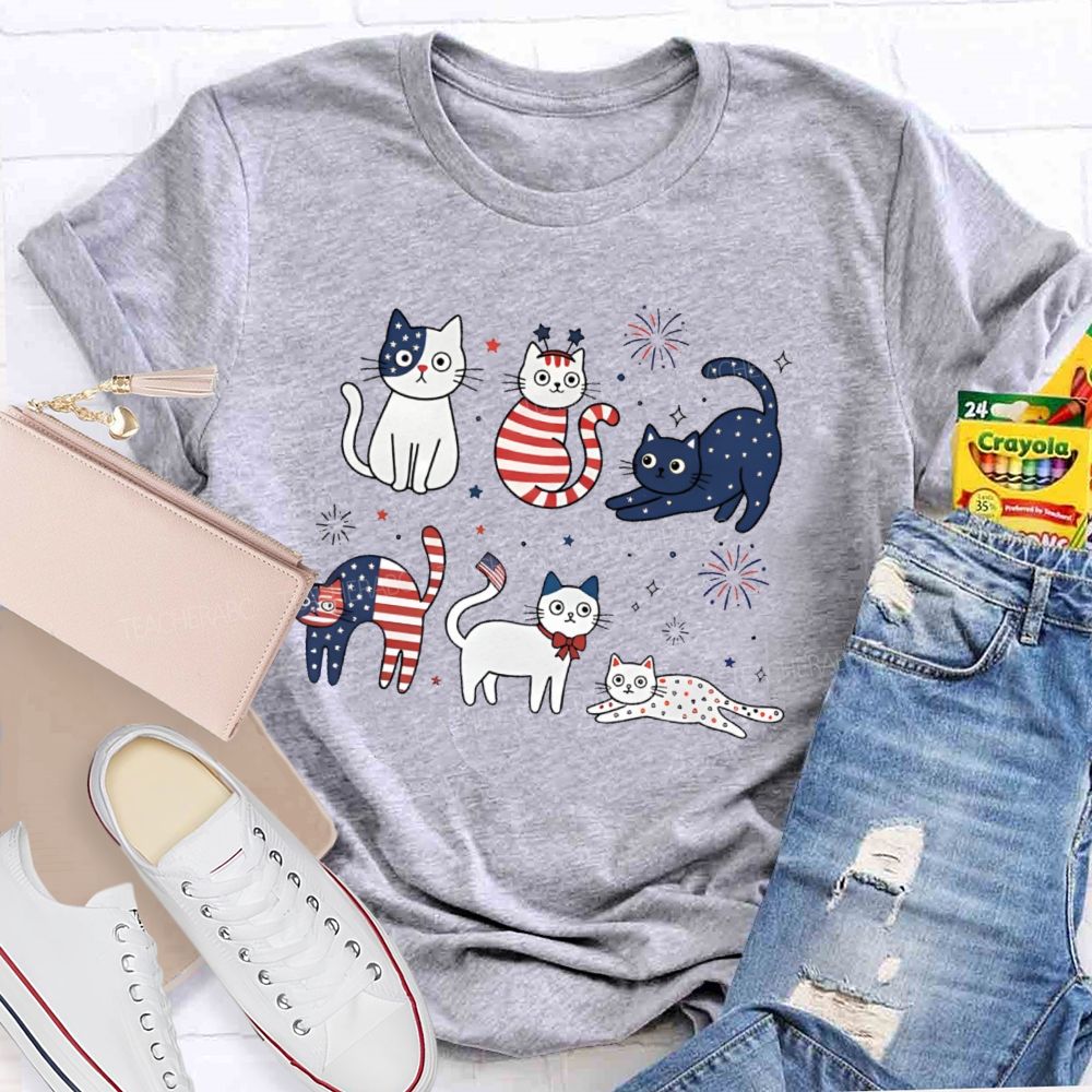 Independence Day Cat Graphic Teacher T-shirt