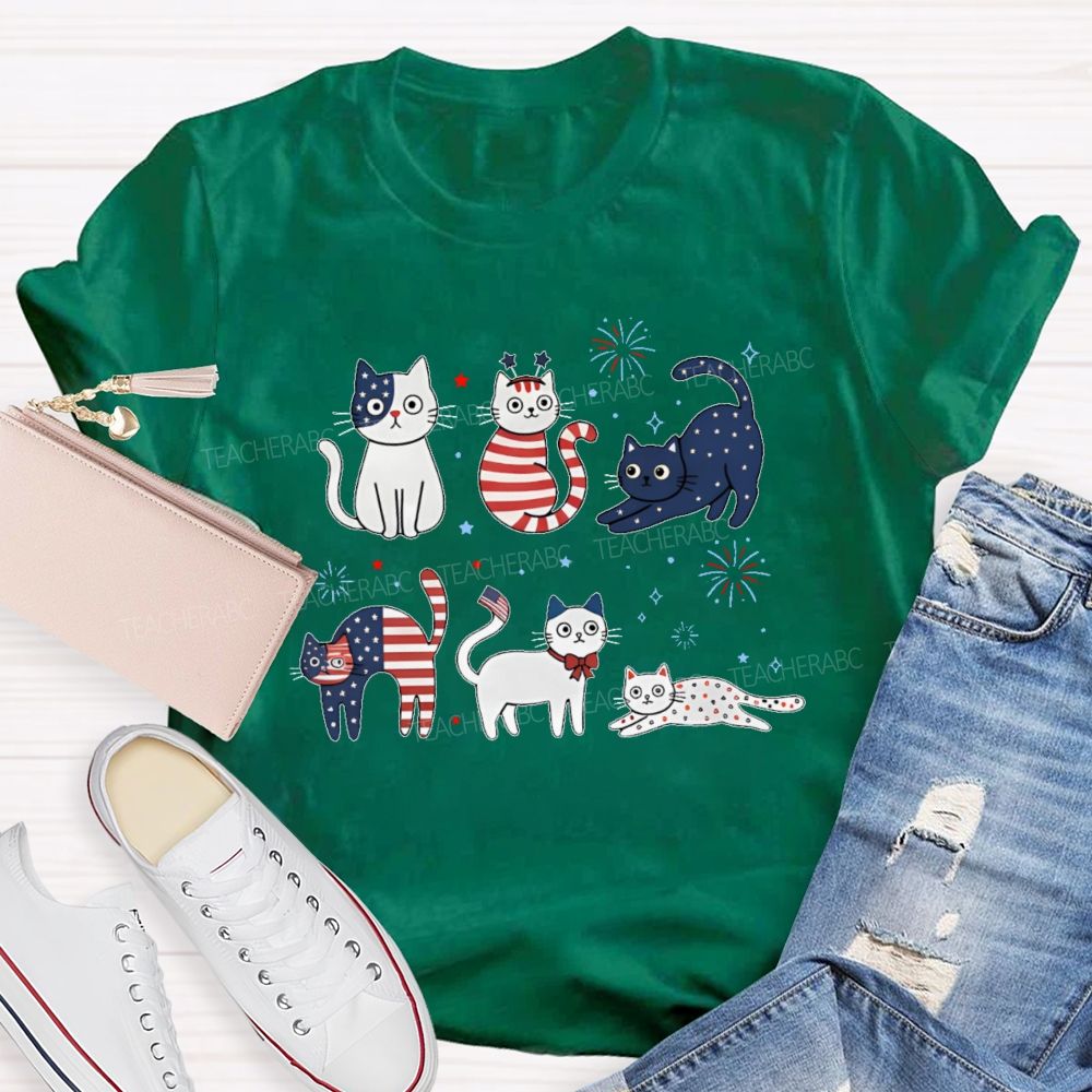 Independence Day Cat Graphic Teacher T-shirt