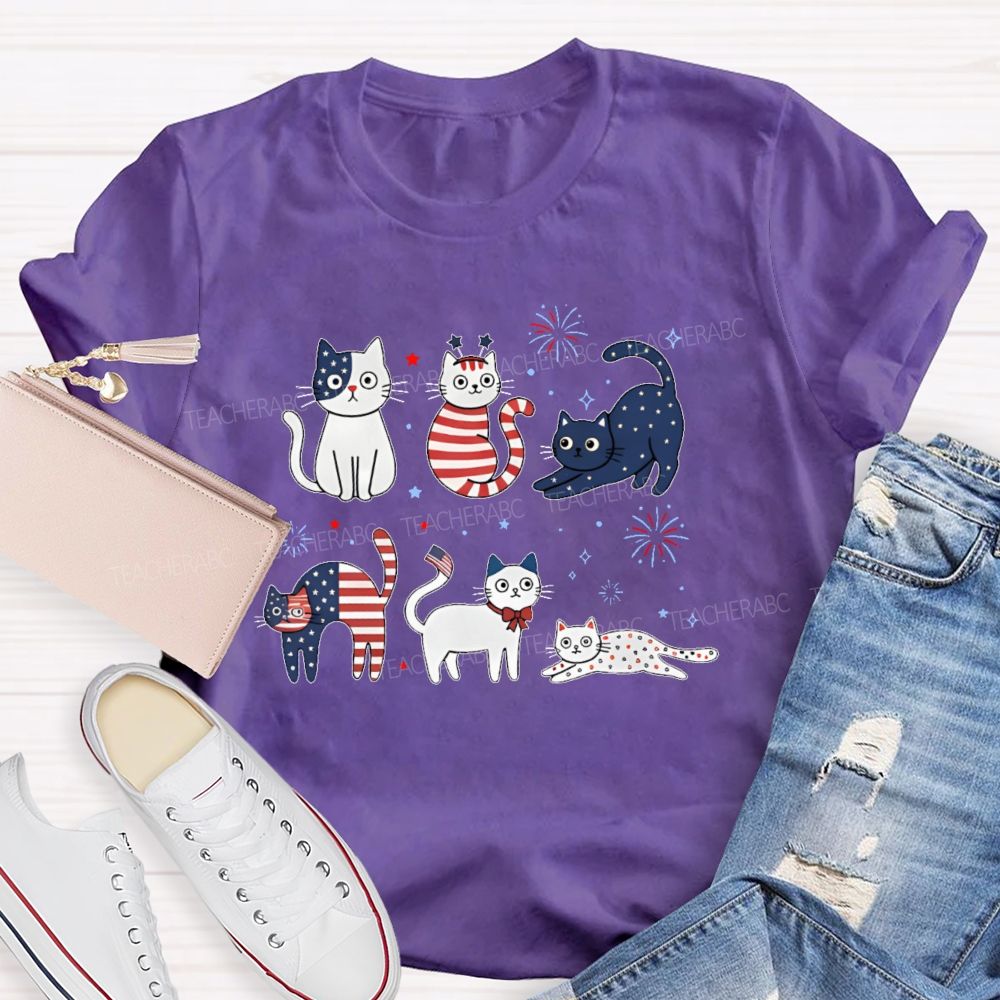Independence Day Cat Graphic Teacher T-shirt