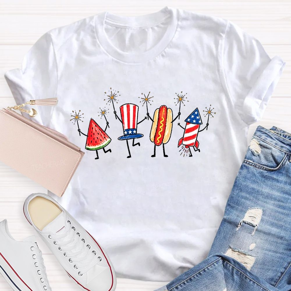 4th Of July Food Characters Teacher T-shirt