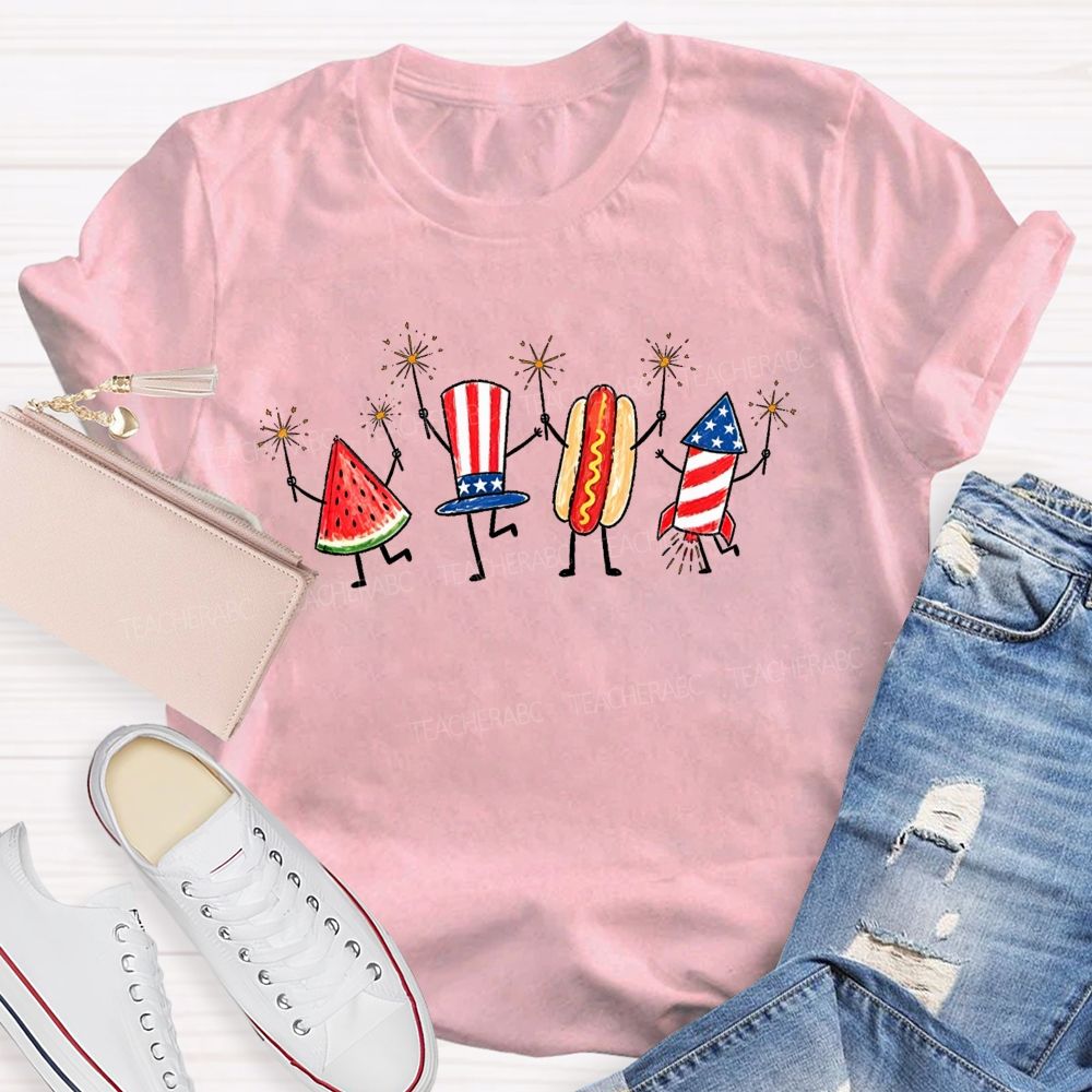 4th Of July Food Characters Teacher T-shirt