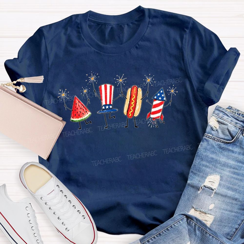 4th Of July Food Characters Teacher T-shirt