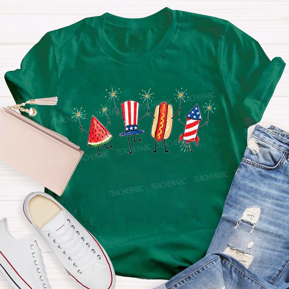 4th Of July Food Characters Teacher T-shirt