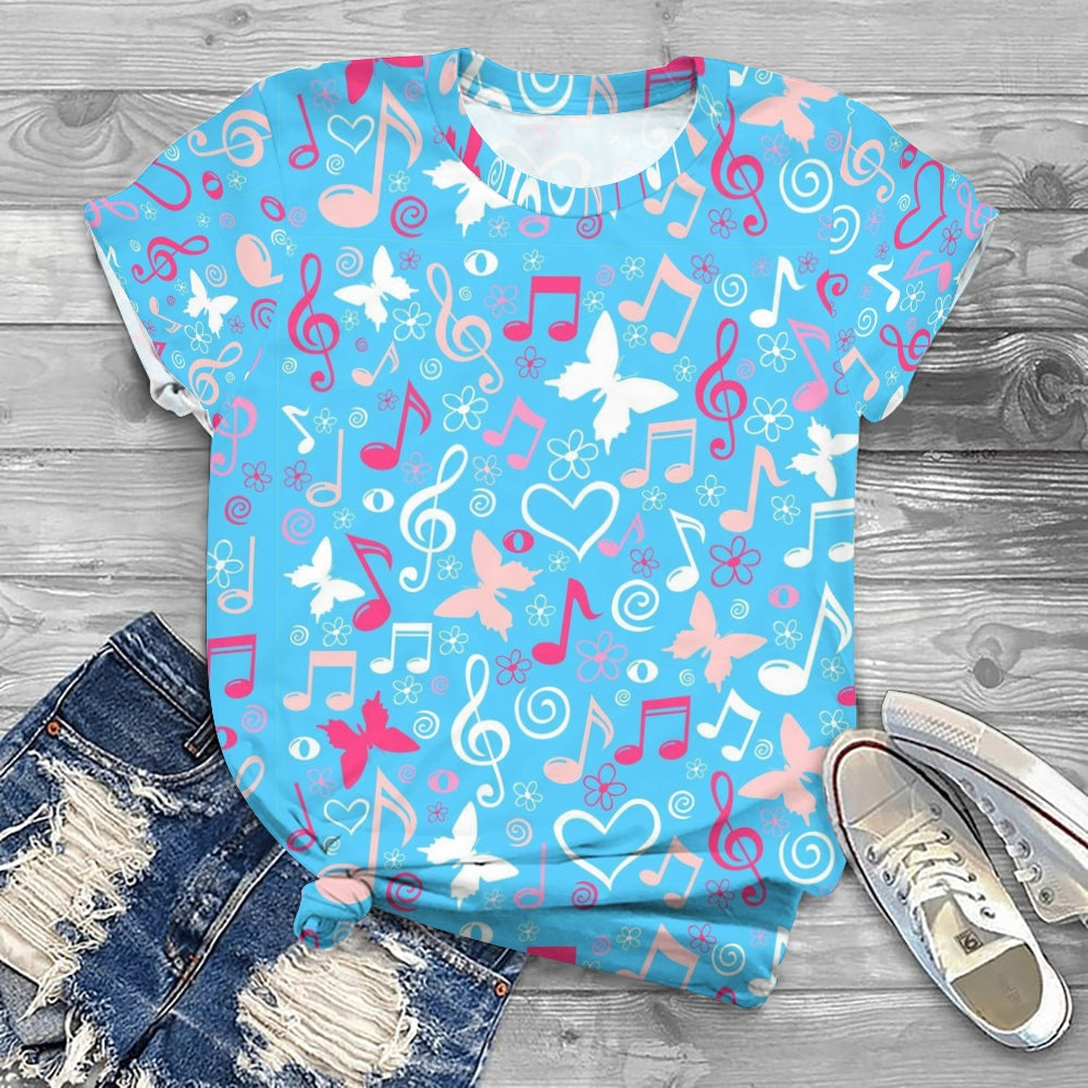 Blue Butterfly With Music Notes T-Shirt