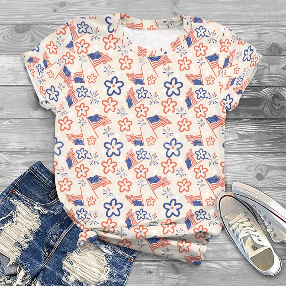 Floral US Flag T-shirt